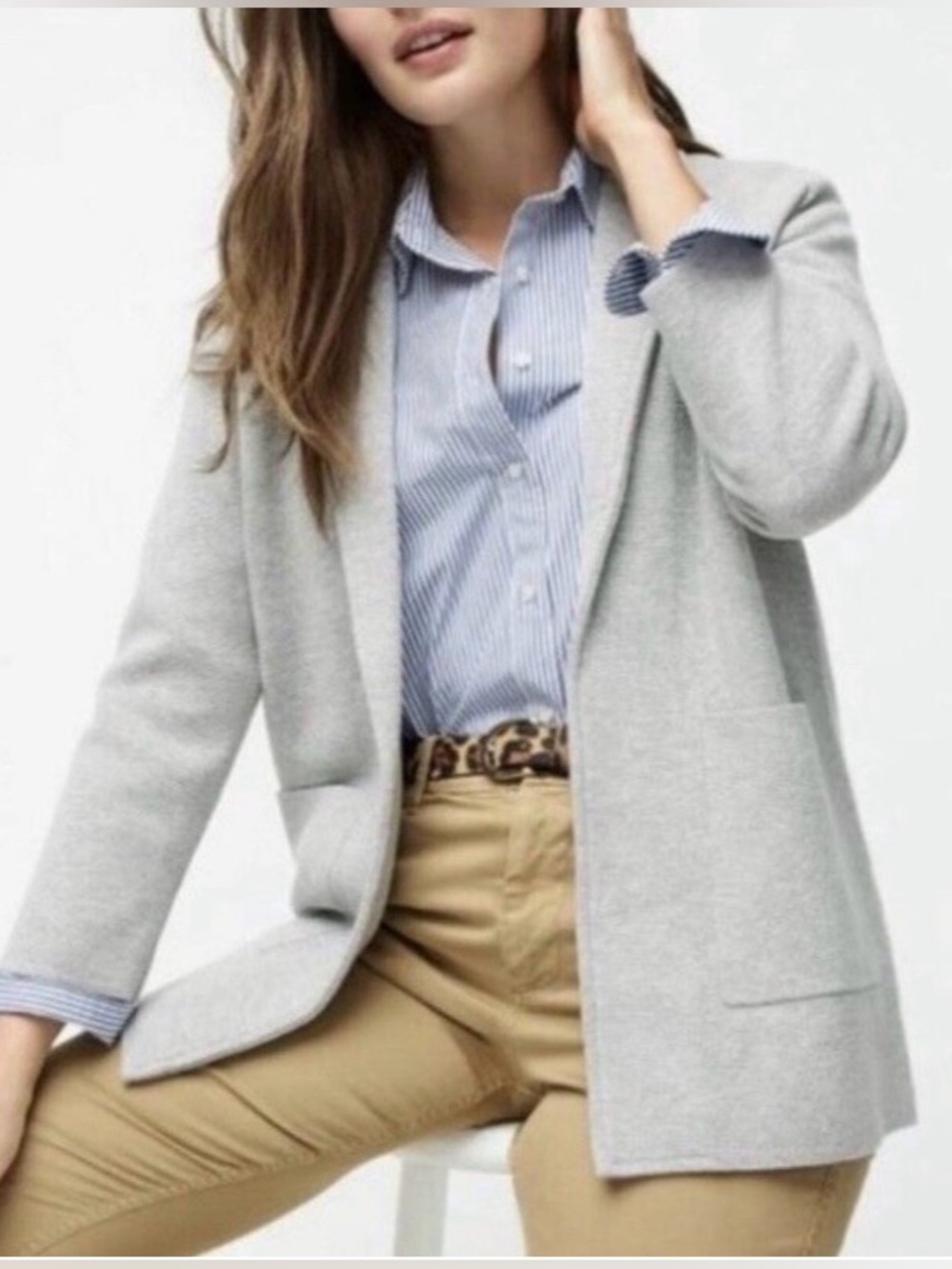 J. Crew Light Gray Open-Front Cardigan Blazer